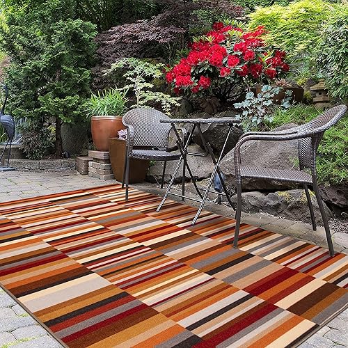 SUPERIOR Alfombra antideslizante Arden moderna a rayas duradera para el hogar, oficina, jardín, terraza, terraza, terraza, granja, cocina, entrada,