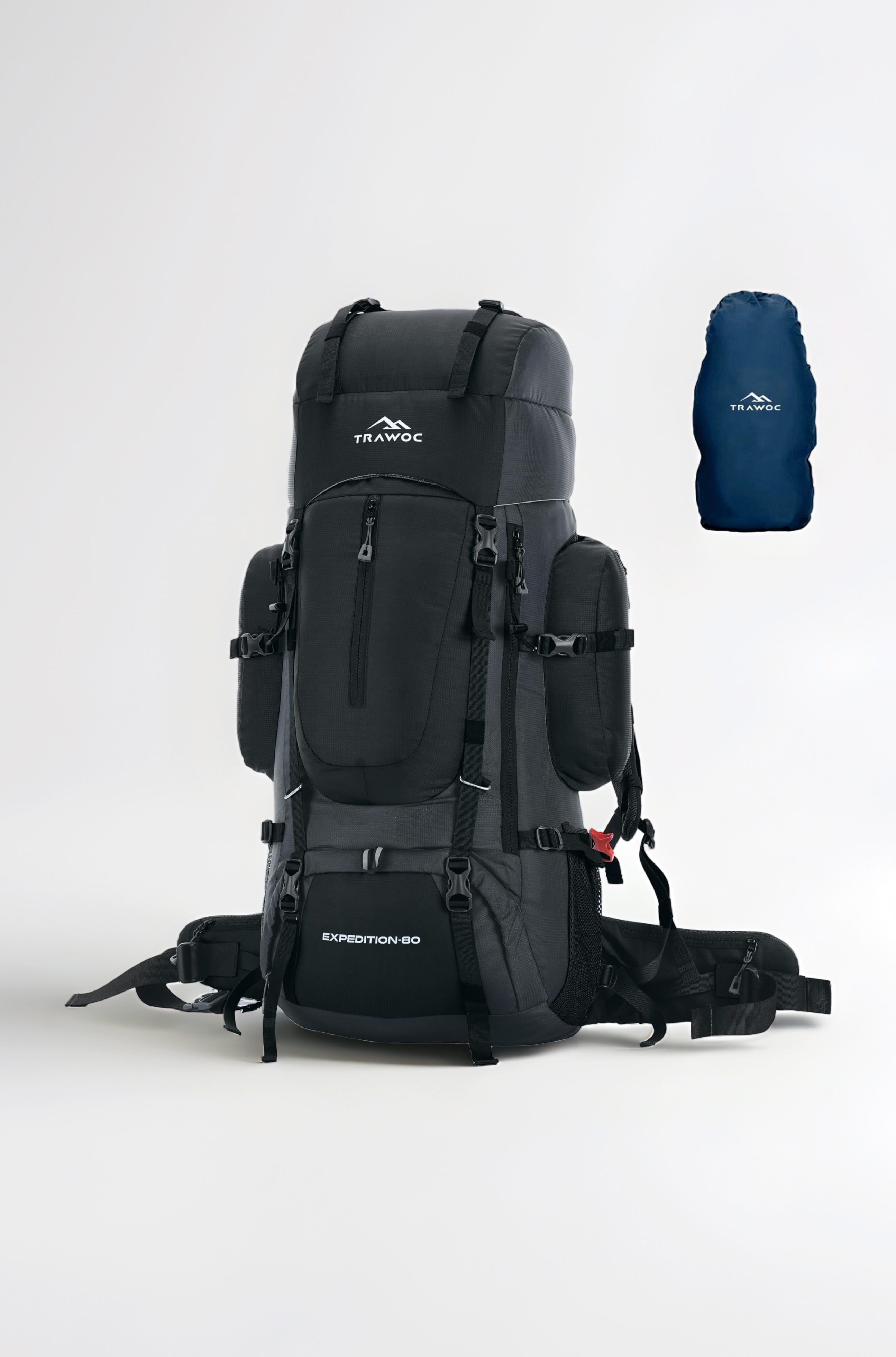 EXPEDITION 80L Travel Backpack Camping Hiking Rucksack Trekking Bag for Men & Women with Water Proof Rain Cover/Shoe Compartment BHK001 Black