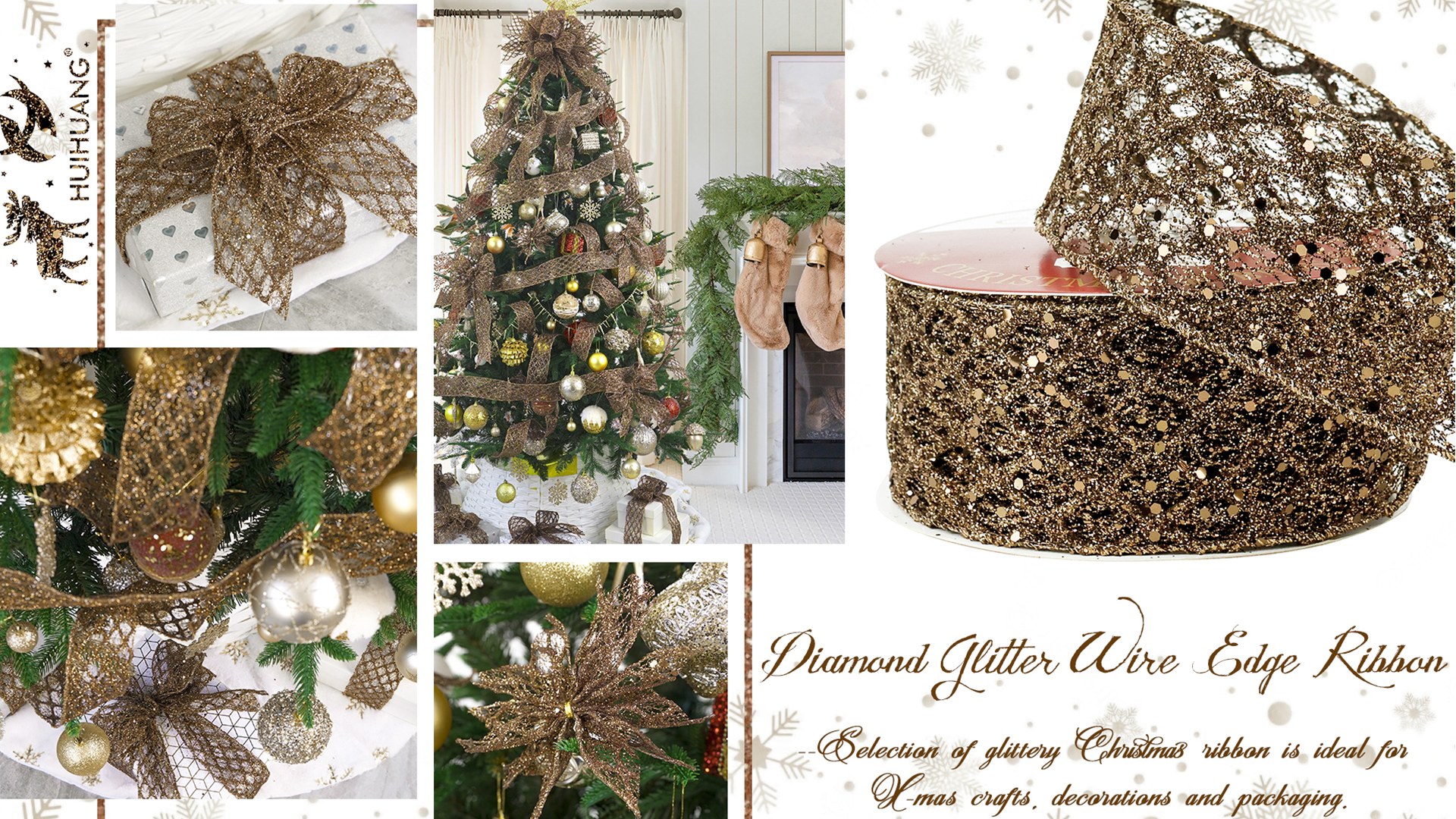 Ohjijinn 3-Piece Wizard Christmas Burlap Ribbons - 30x4 Inch Linen Burlap Tree Decorations With Holiday Patterns