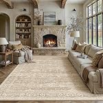Lavable Rug zone 8x10 pour le salon Beige Vintage Carpet , non glissant, doux bas pile, ferme Rustique traditionnel, pour le séjour chambre salle à manger salon, Tapis slaon