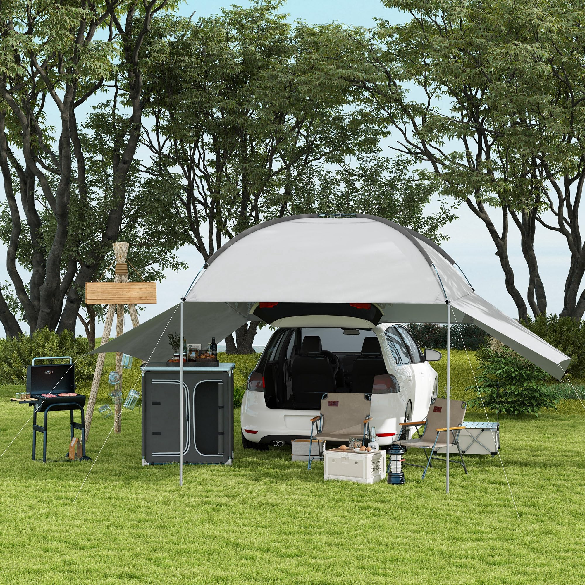 Outsunny Cucina da Campeggio Doppio Armadietto 96Lx49.5Px104cm Grigio Telaio Alluminio