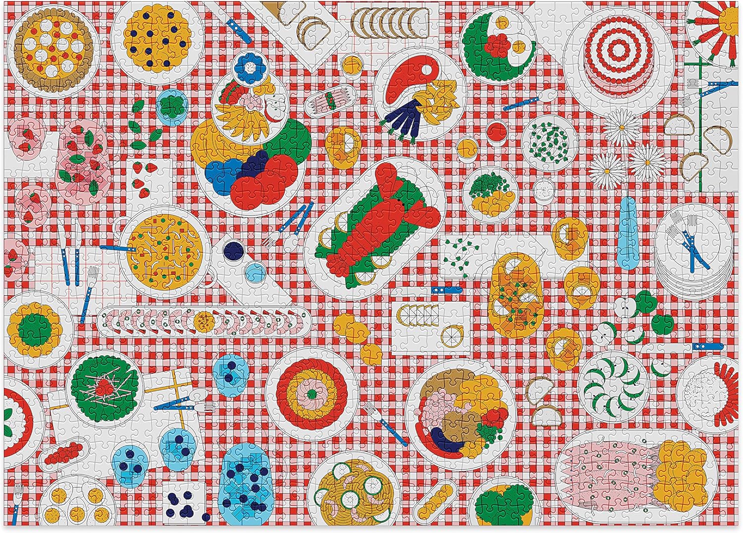 Cloudberries Feast – Colourful Food Jigsaw Puzzle for Adults (1000 Pieces). Detailed Modern Puzzle for Foodies Featuring Tasty Snacks on a Challenging Tablecloth Design. Made in Europe.