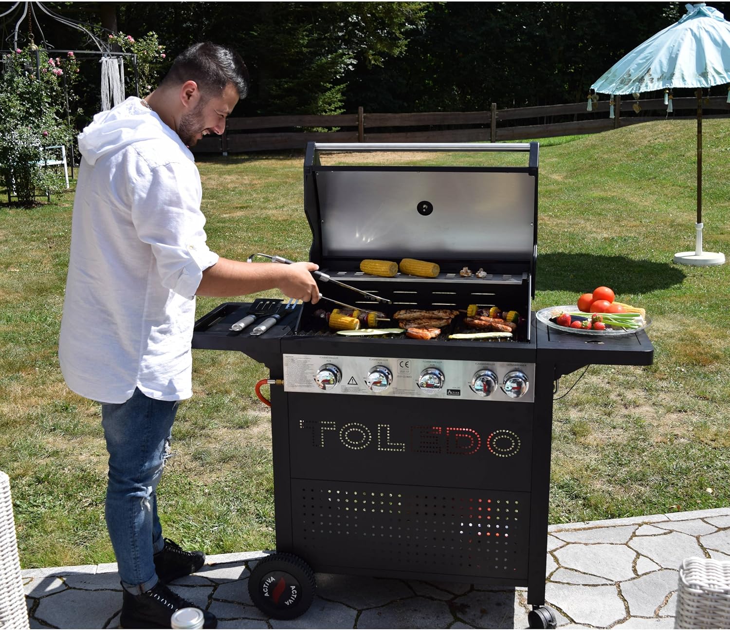 Activa Carrello per barbecue a gas Toledo 500, nero, 127 x 48 x 108 cm Activa Carrello per barbecue a gas Toledo 500, nero, 127 x 48 x 108 cm