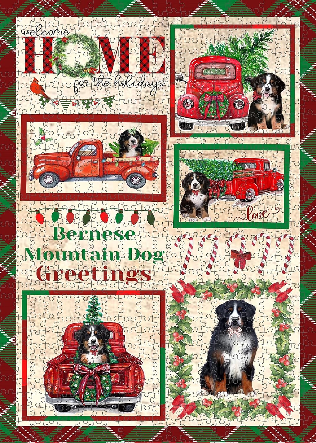 Welcome Home for Christmas Holidays Bernese Mountain Dogs Jigsaw Puzzle for Adults - Animal Printed Interlocking Puzzle Game Artwork - Gift for Dog Lover's - 1000 Pcs 29.5"x19.7"