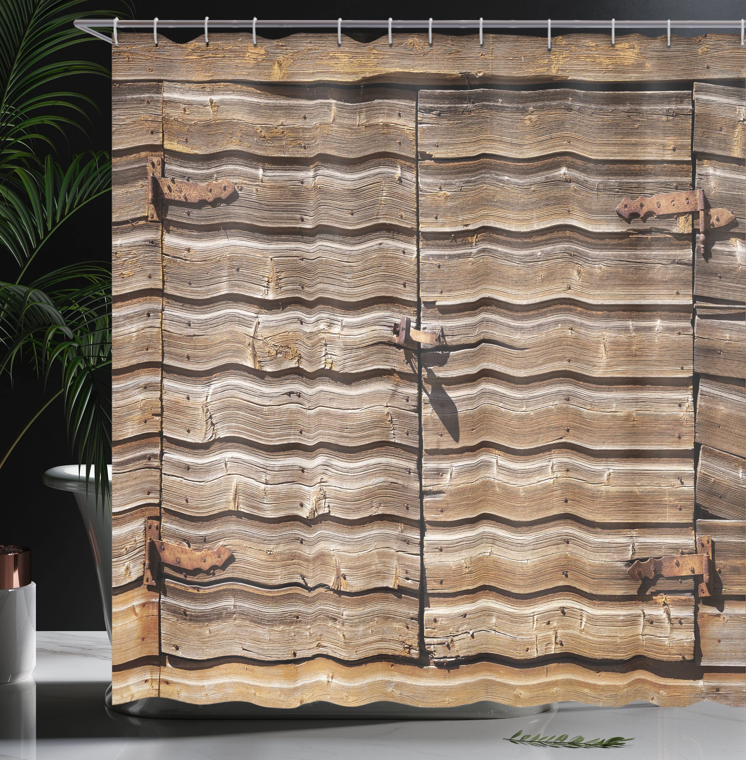 ABAKUHAUS Giallo Marrone Tenda da Doccia, Retro Style esagoni, Tessuto Set di Decorazioni per Il Bagno con Ganci, per la Vasca da Bagno, 175 cm x 220 cm, Cocoa Brown