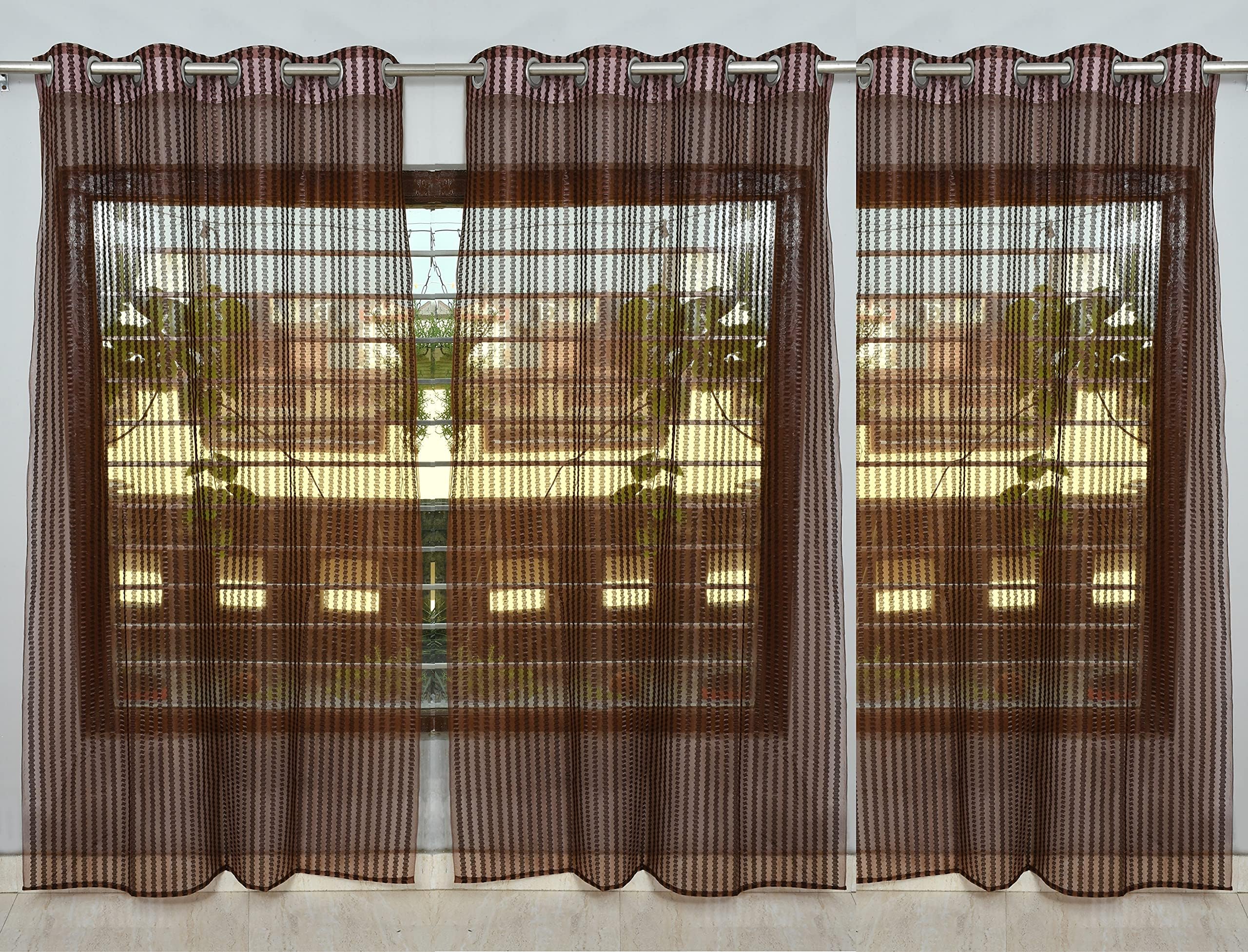Galaxy Home Decor Premium Net Sheer Transparent Curtains for Window 5 Feet, Pack of 3, Brown (Brown, Window 5 Feet)