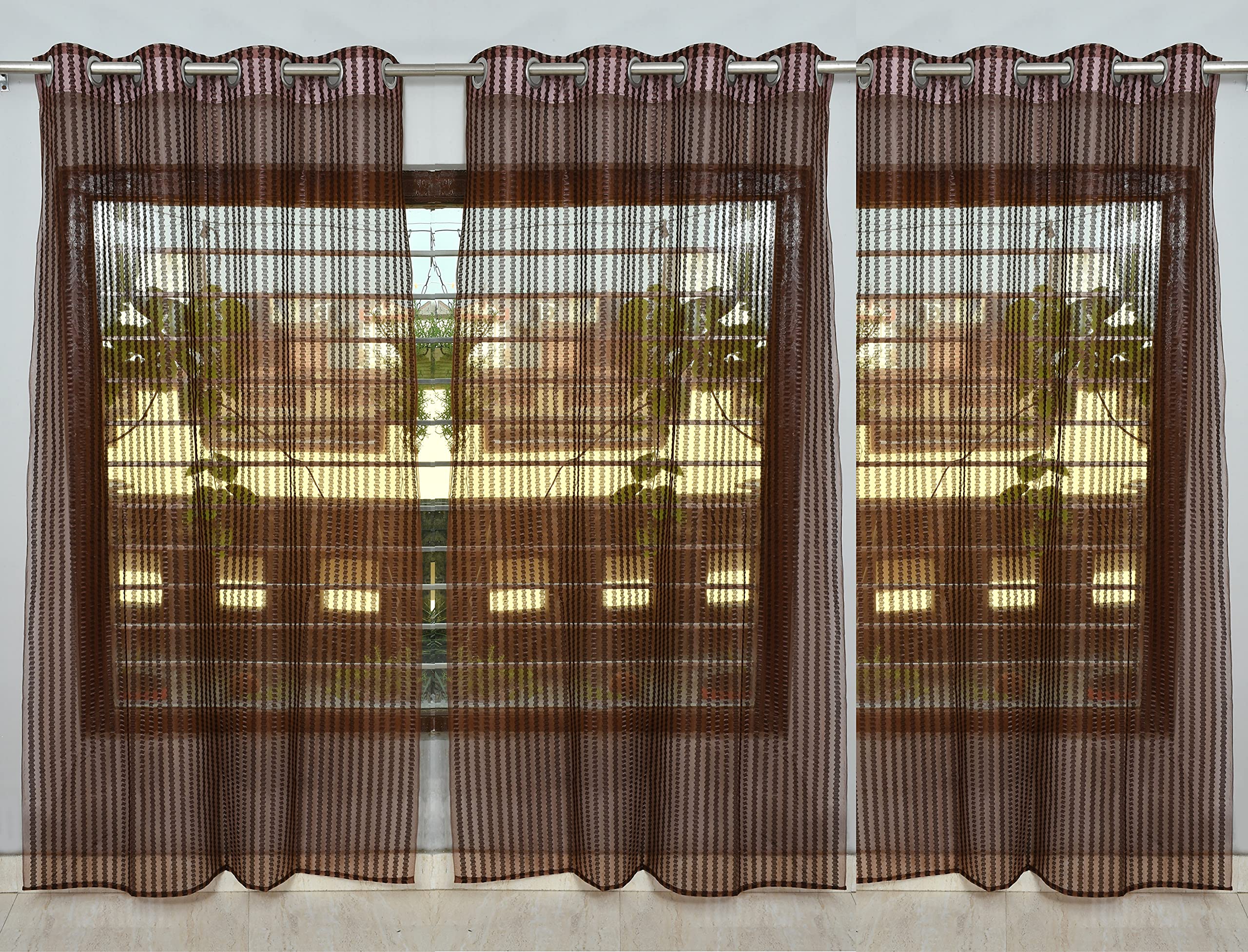 Galaxy Home Decor Premium Net Sheer Transparent Curtains for Window 5 Feet, Pack of 3, Brown (Brown, Window 5 Feet)
