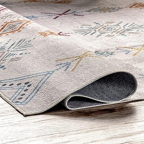 Miniatura 7 de nuLOOM Kiya - Alfombra marroquí tribal geométrica ultra fina, lavable a máquina, 3 x 5 pies, gris claro