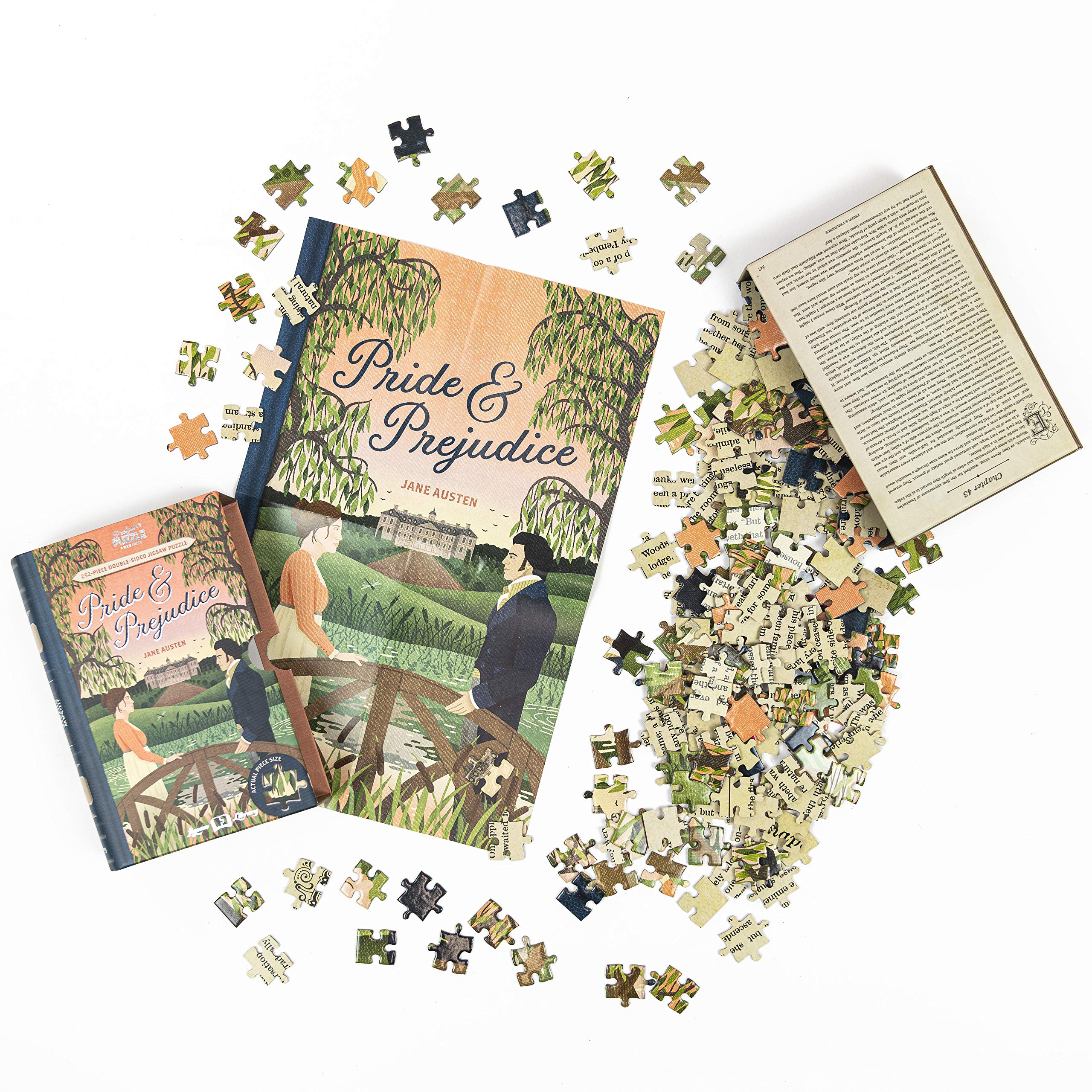 Professor Puzzle: Jigsaw Library - Pride & Prejudice - 252 Piece Double-Sided Puzzle, Illustrated Book Scene, 19.4x14.5, Collectible Book Shaped Box - Image 4