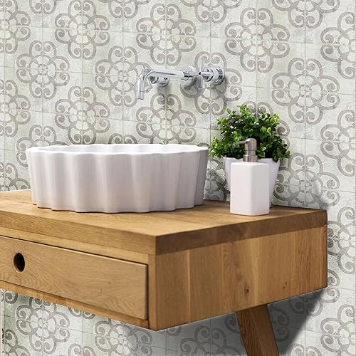 Miniatura 3 de The Nisha Paquete de 24 unidades (4 x 4) de arte fino bohemio para despegar y pegar para pared, vinilo impermeable extraíble para azulejos de baño y