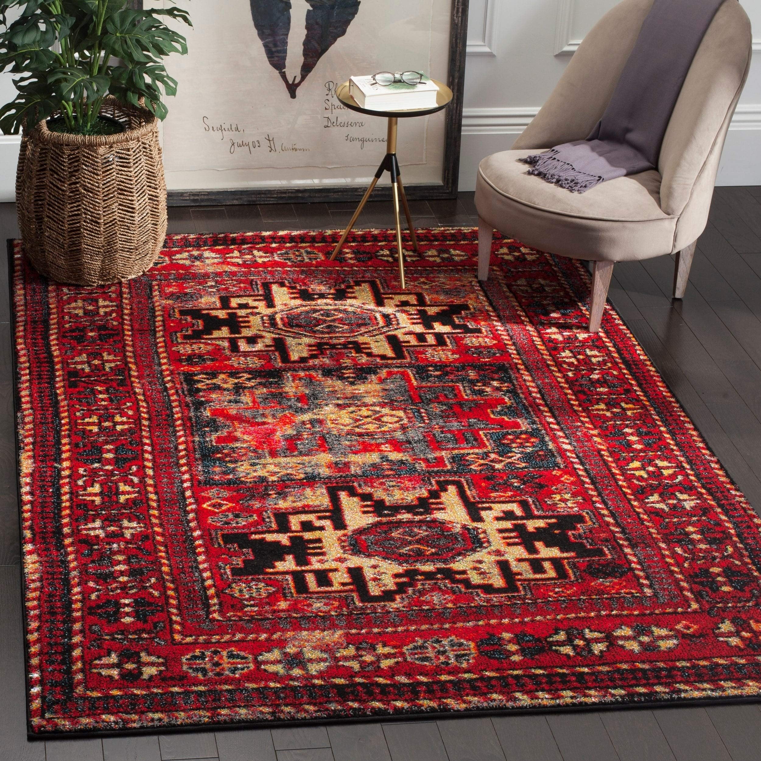 SAFAVIEH Traditionell Teppich für Wohnzimmer, Esszimmer, Schlafzimmer - Persian Collection, Kurzer Flor, Rot und Multi, 79 X 152 cm