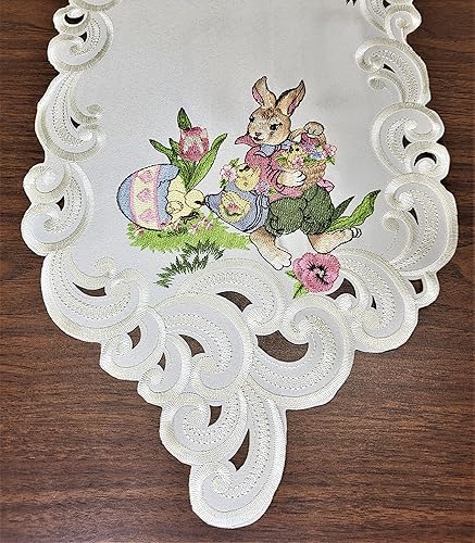 Miniatura 8 de Mantel de Pascua con conejo de Pascua y huevos sobre marfil, tamaño 34 x 34 pulgadas