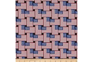 Patriotic Fabric Adorned With Stars And Stripes; American Flag Print Fabric By The Yard