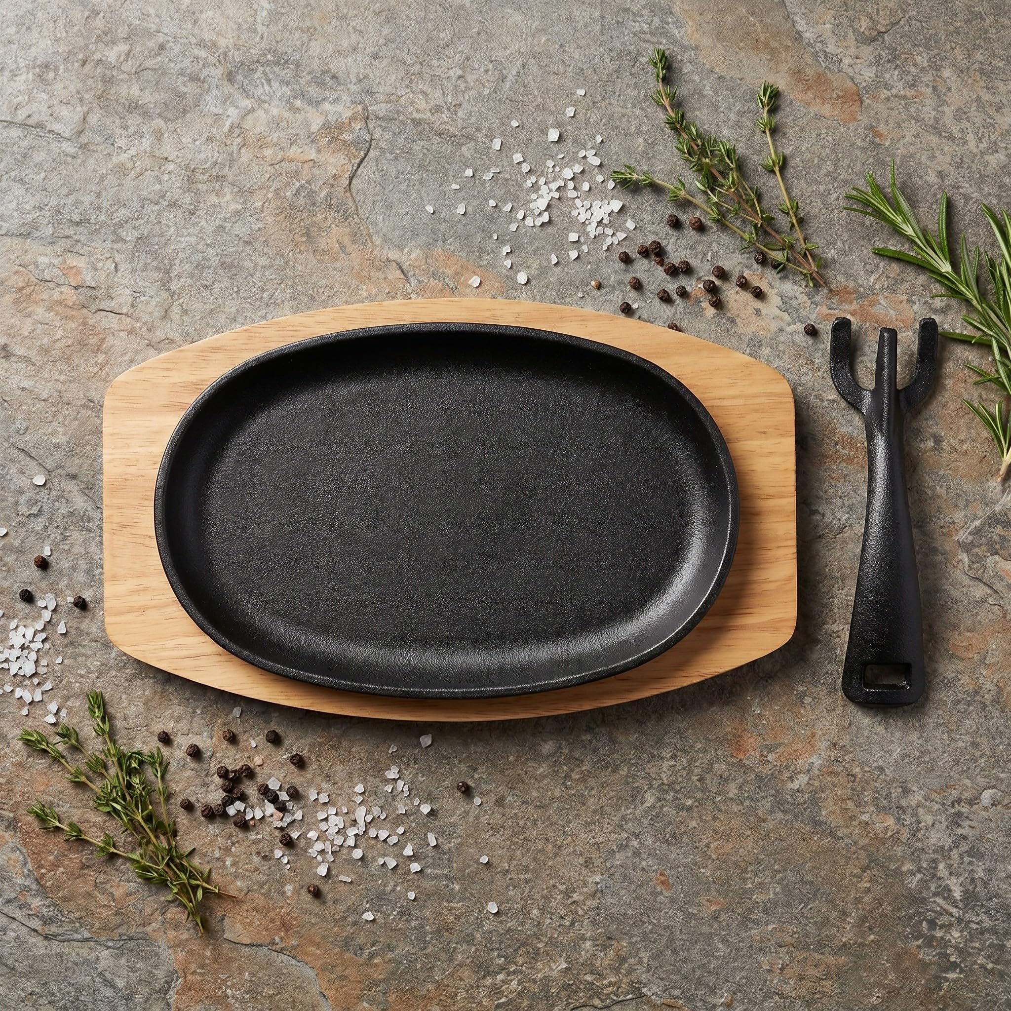 OUNONA Ovales Sizzle Plate Satz aus Eisen mit Abnehmbarem Griff