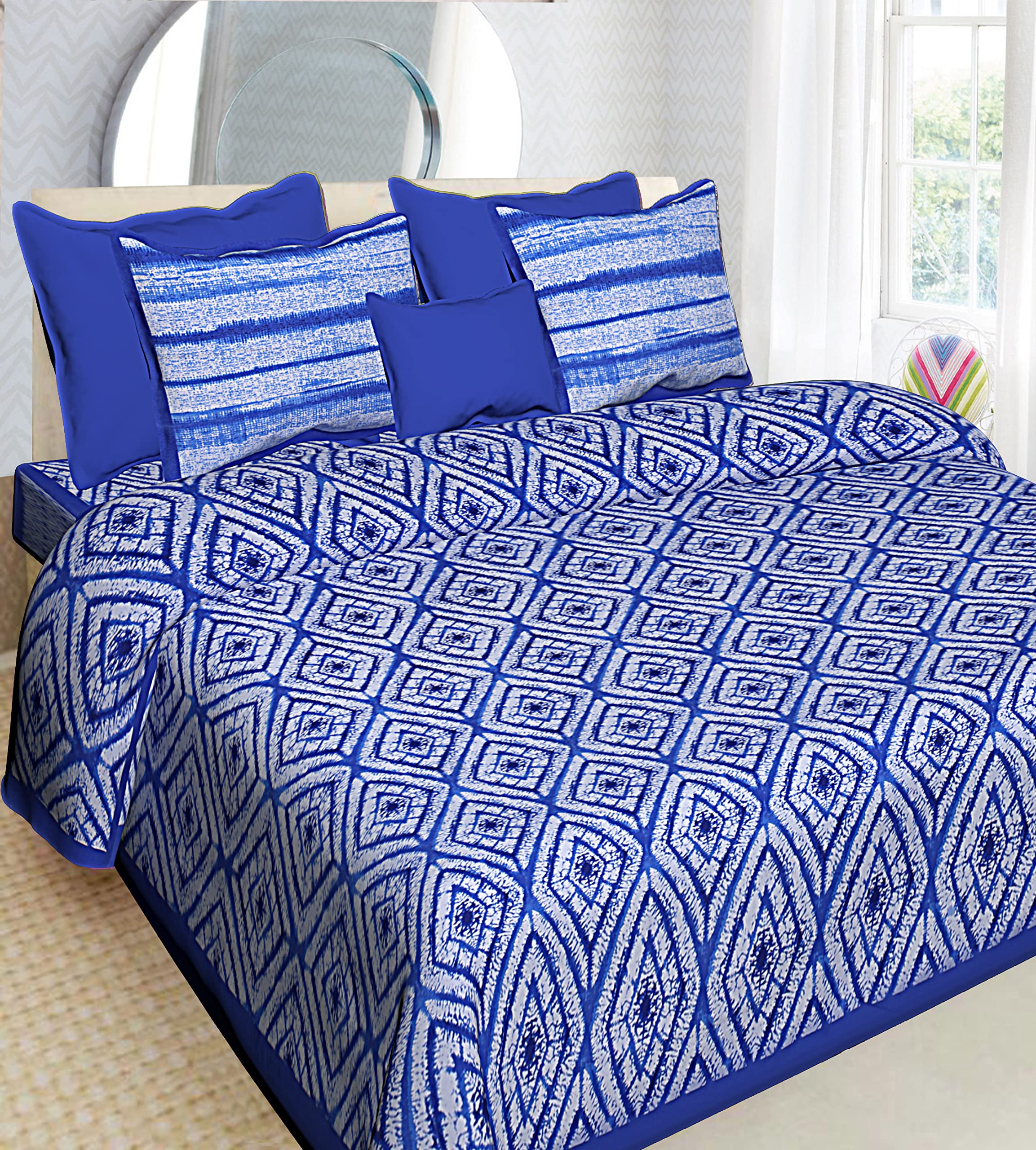 UNIBLISS Checkered 144 TC Cotton Rajasthani Jaipuri Traditional King Size Double Bed Bedsheet with 2 Pillow Covers (Double, B-Blue) (B09SZCNYSZ) Amazon Price History, Amazon Price Tracker