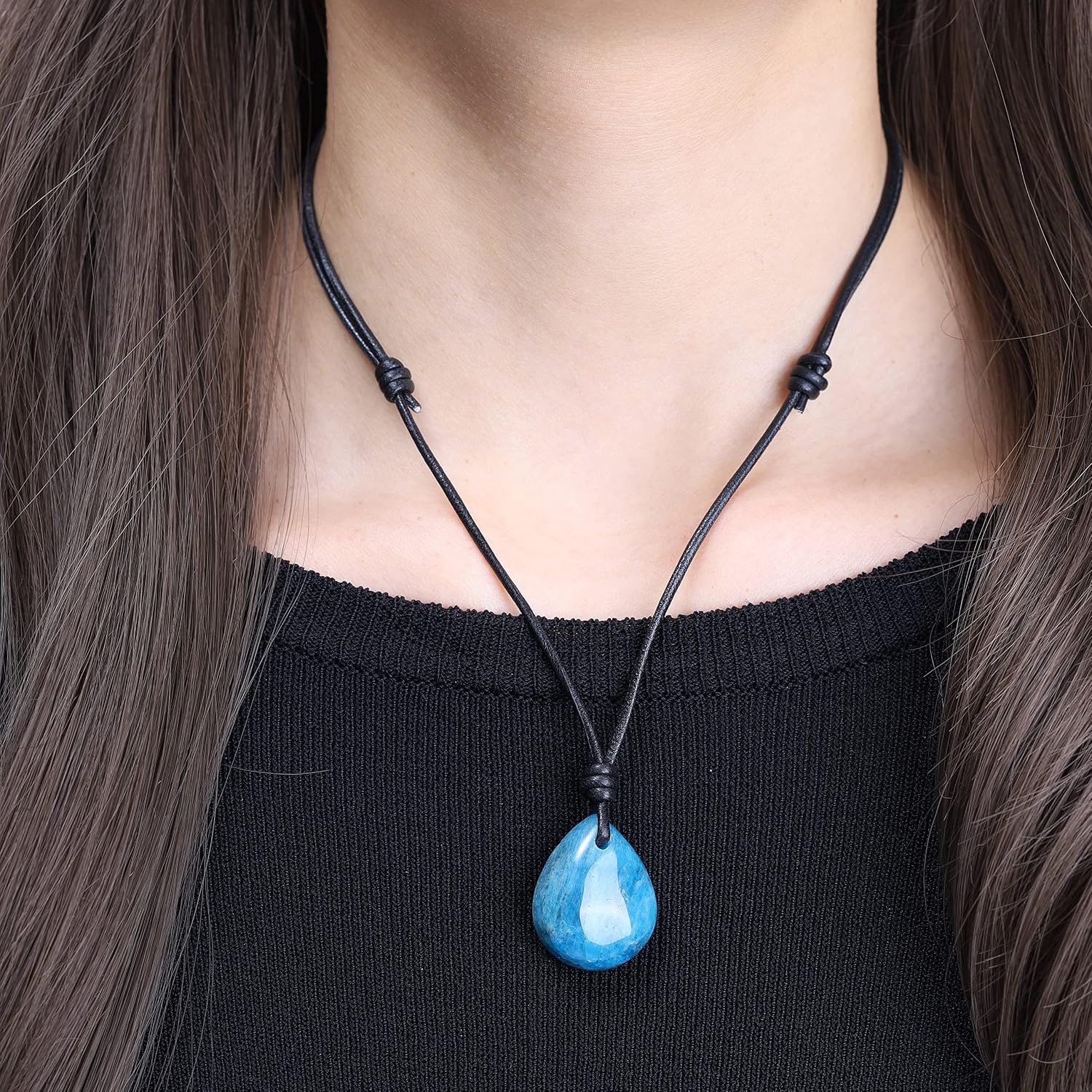 COAI Teardrop Gemstone Necklaces for Women, Crystal Jewelry for Women, Amethyst/Aquamarine/Black Obsidian/Labradorite