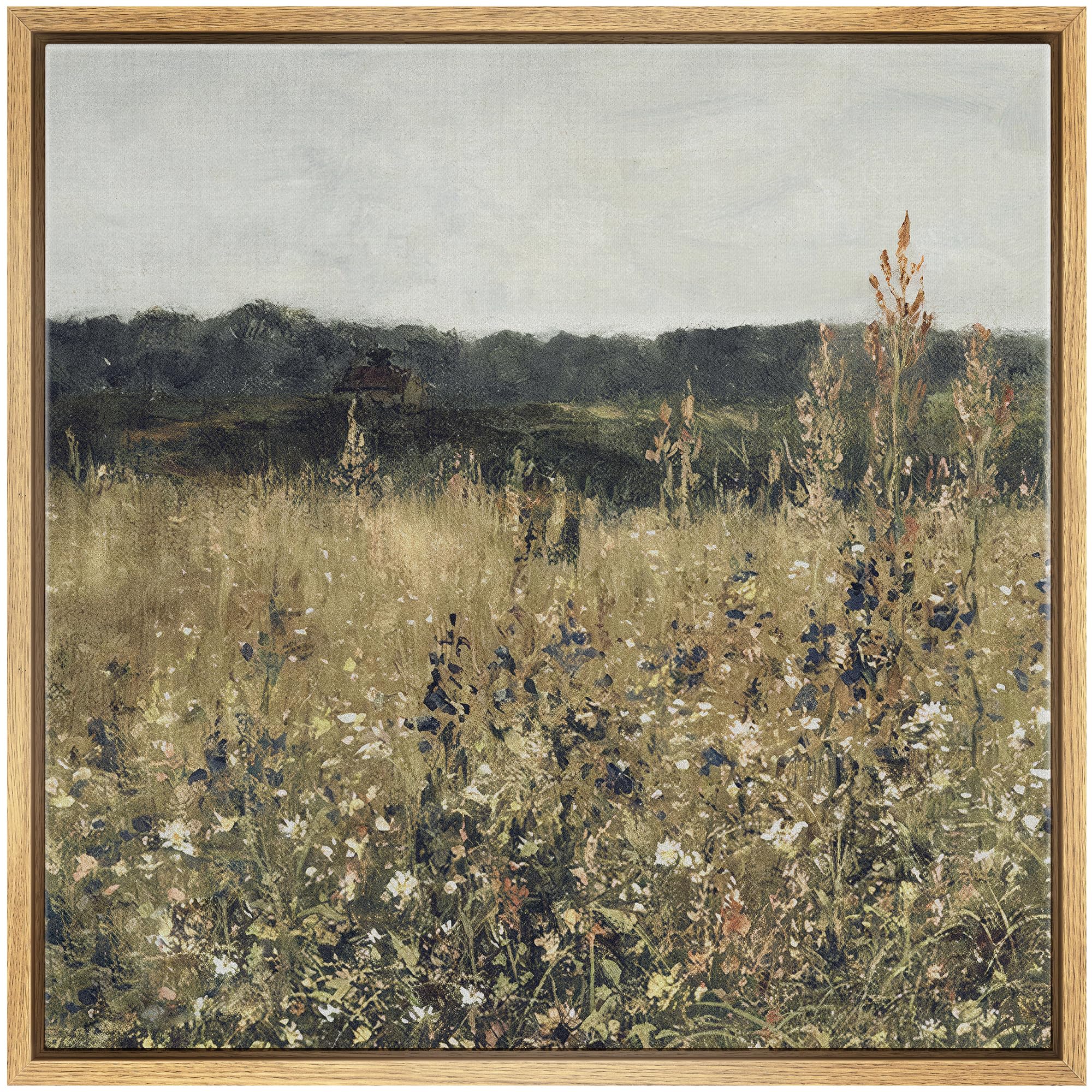 SIGNFORD Framed Canvas Print Wall Art Wildflower Meadow Floral Landscape Botanical Nature Wilderness Illustrations Rustic Zen Colorful for Living Room