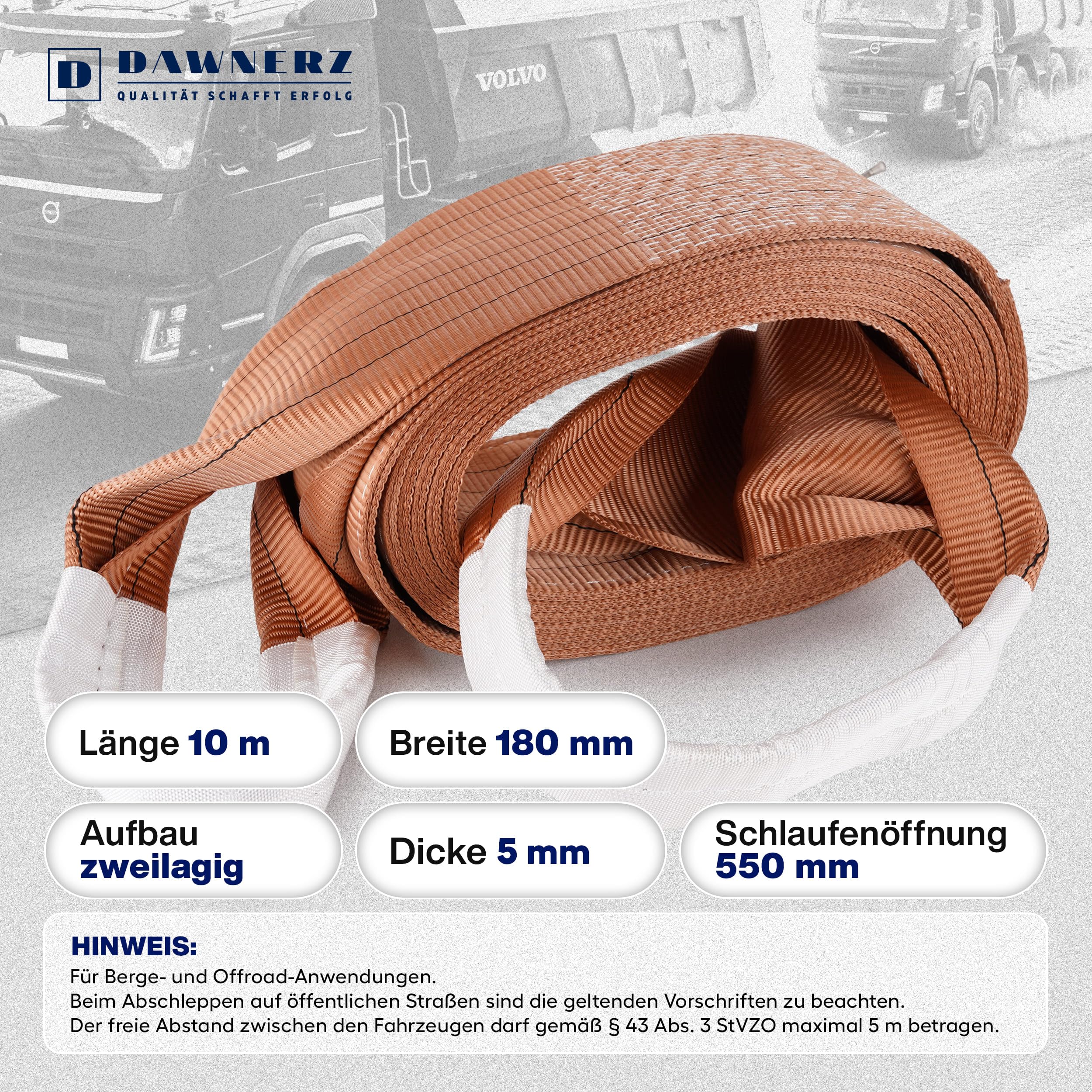 Schwerlast-Abschleppgurt 45 t Mindestbruchlast – LKW-Bergegurt 10 m