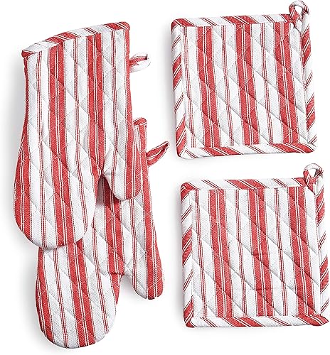 Juego de guantes de horno y agarraderas  Guantes duraderos resistentes al calor  Manoplas gruesas para cocina  Adecuado para cocinar, hornear, asar