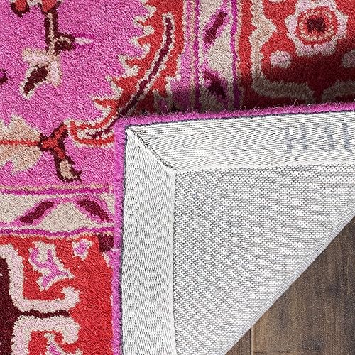 Miniatura 4 de SAFAVIEH Bellagio Collection BLG545B - Alfombra decorativa de lana prémium hecha a mano con medallón de 2 pies 6 pulgadas x 4 pies, color rojo y rosa