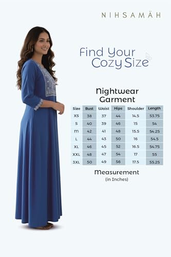 Image of NIHSAMAH Viscose Nighty for Women, Embroidered & Printed Stylish Night Gown, Long Sleeve Comfortable Sleepwear Long Nightwear, Maxi