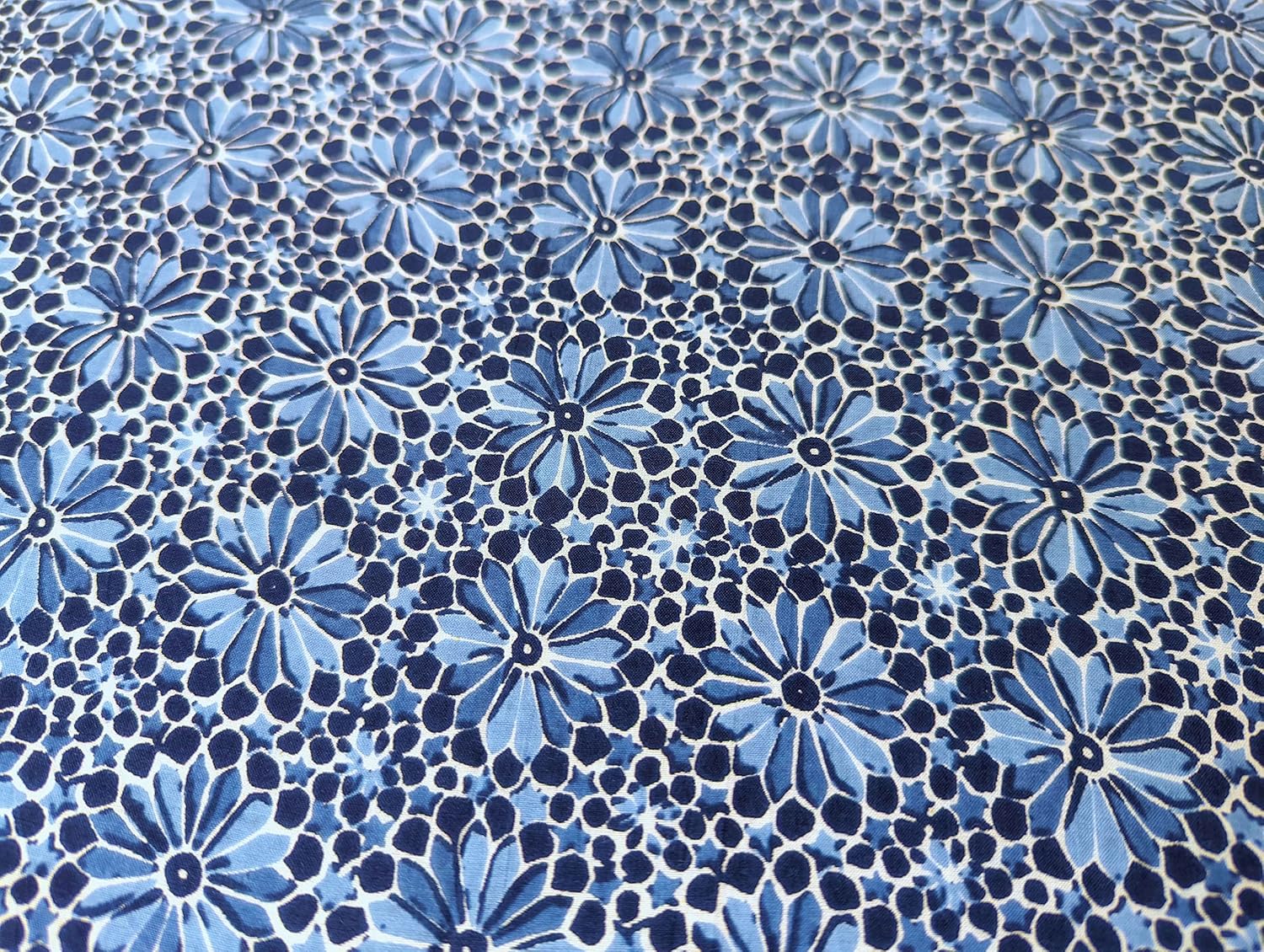 AVKA Studio Hand Block Print Fabric by The Yard - PRECUT 3 Yard 42 Inch Width - 100% Cotton Material - Indigo Blue & White Floral Pattern - Light Weight Indian Cloth for Making Summer Dress Project