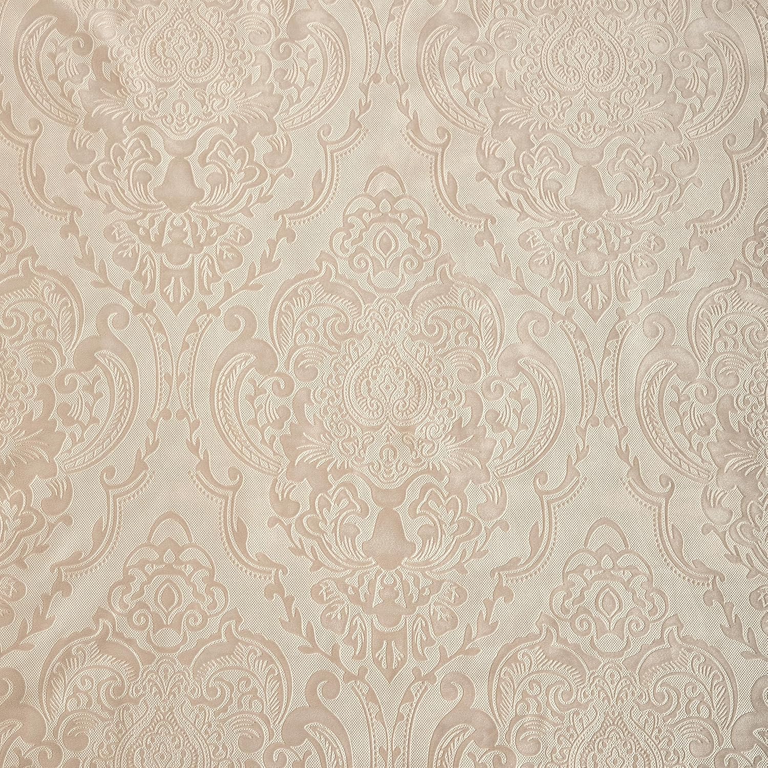GIGIZAZA Velvet Curtains 96 Inch Long 2 Panels, Beige Vintage Drapes Floral Embossed Blackout Window Curtain for Living Room Back Tab Thermal for Bedroom