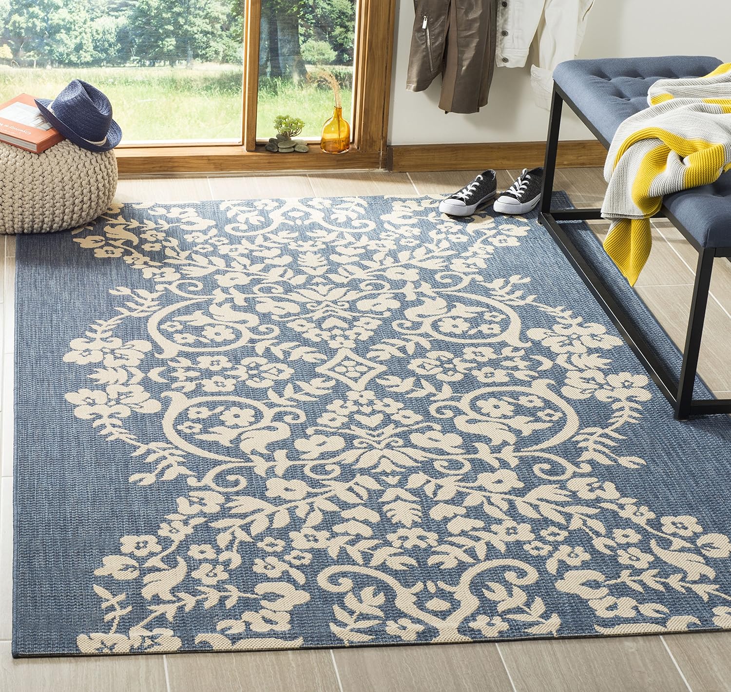 Martha Stewart x SAFAVIEH Outdoor Area Rug Collection - 4' x 5'7", Hickory, Weather Resistant & Washable, Ideal for Patio, Backyard, Mudroom, Deck, Dining Space (MSR4256-236)