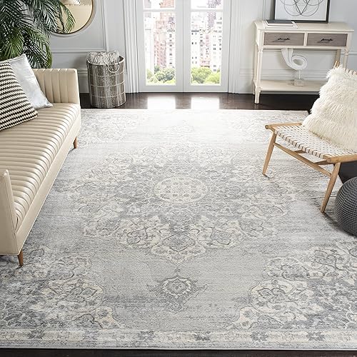 SAFAVIEH Brentwood Collection BNT802F - Alfombra de 6 x 9 pies, color gris y marfil, no desprende pelusa, para sala de estar, dormitorio, comedor,