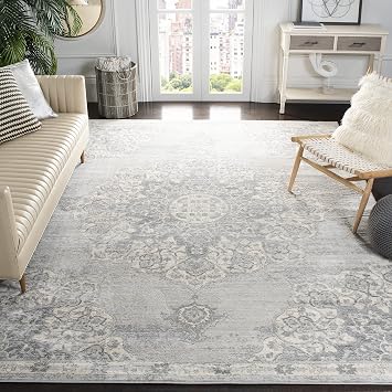 SAFAVIEH Brentwood Collection Area Rug - 9' x 12', Grey & Ivory, Medallion Distressed Design, Non-Shedding & Easy Care, Ideal for High Traffic Areas in Living Room, Bedroom (BNT802F)