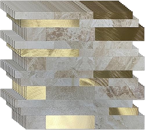 Miniatura 7 de WEIMEISC 10 hojas de azulejos contra salpicaduras para cocina, despegar y pegar, autoadhesivos, impermeables de 12 x 12 pulgadas, azulejos de metal