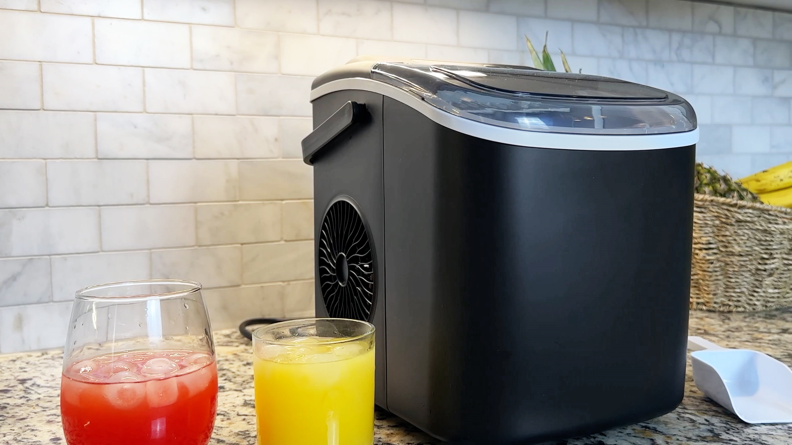 Image of Portable Countertop Ice Maker Machine with Handle, 9 Bullet-Shaped Ice Cubes Ready in 6 Mins, 26Lbs /24H, Self-Cleaning Function with Ice Scoop and Basket for Home /Kitchen /Party (Grey)