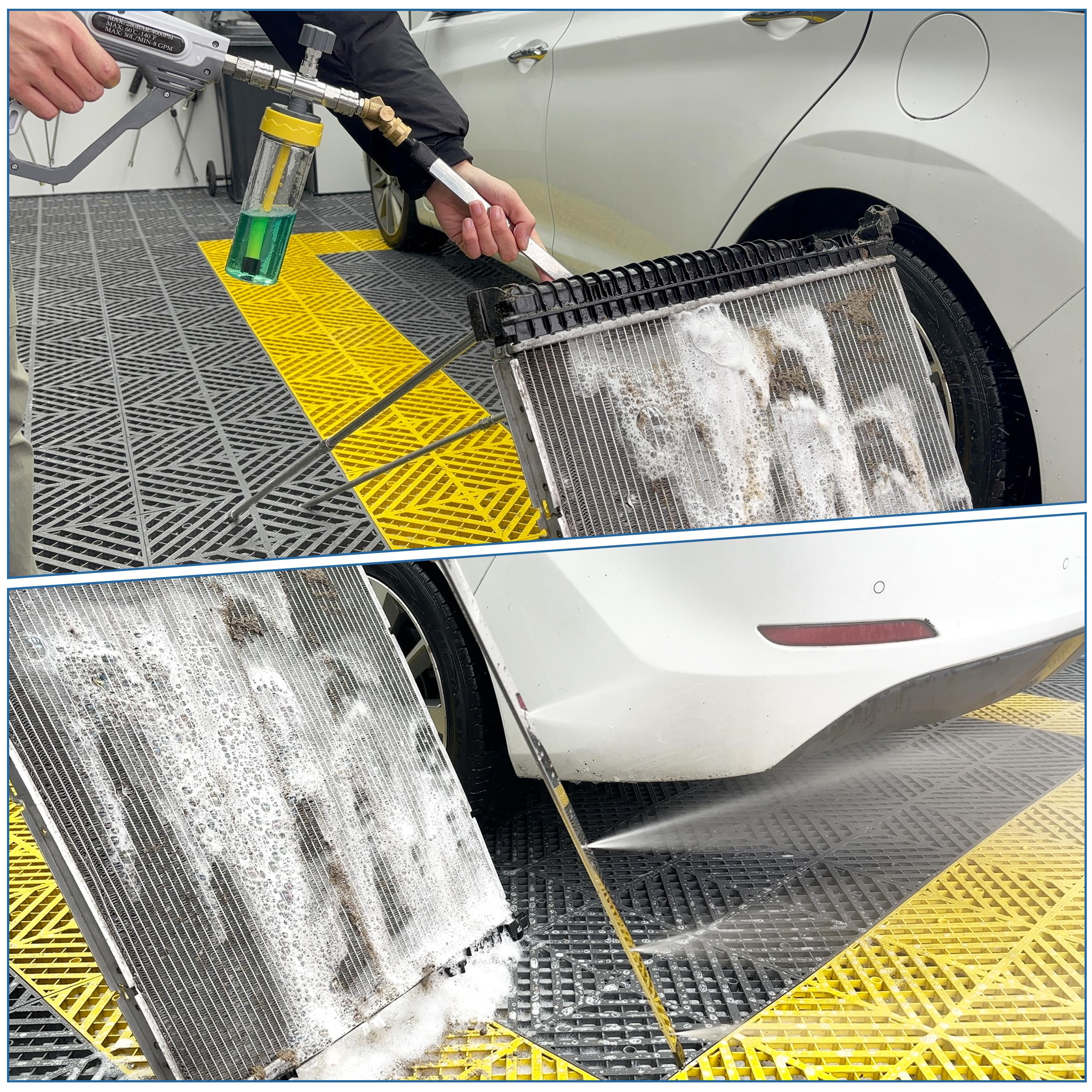 PWACCS Varita de limpieza de radiador con inyector químico descendente para lavadora a presión, kit de fijación de lavadora eléctrica de 40 pulgadas con acoplador giratorio, boquilla y cepillo para