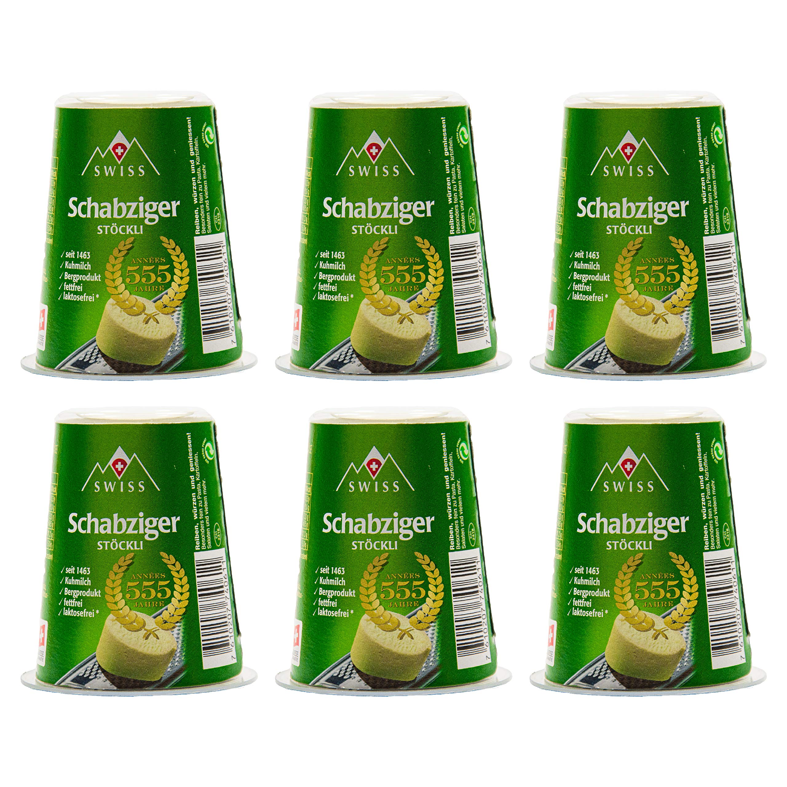 Schabziger Stöckli schweizer Käse g.U. 6x 100 g passend für Pasta & Pizza am Stück Kräuterkäse grüner Schotterkäse Stötzle würzig aromatisch (6)