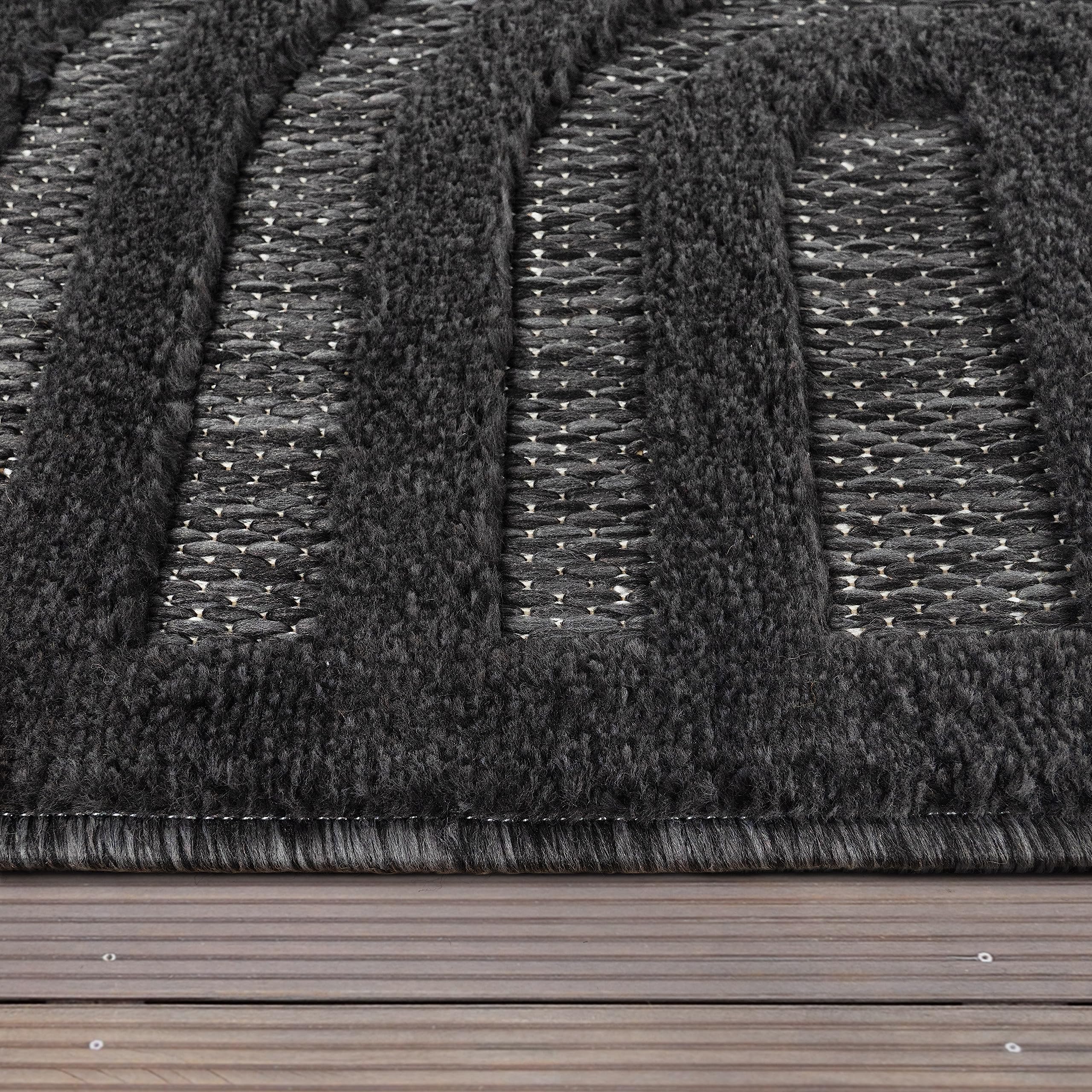 Paco Home Tappeto per esterni, terrazza, soggiorno, cucina, motivo scandinavo, motivo etnico, tinta unita, dimensioni: 160 x 220 cm, colore: antracite 4