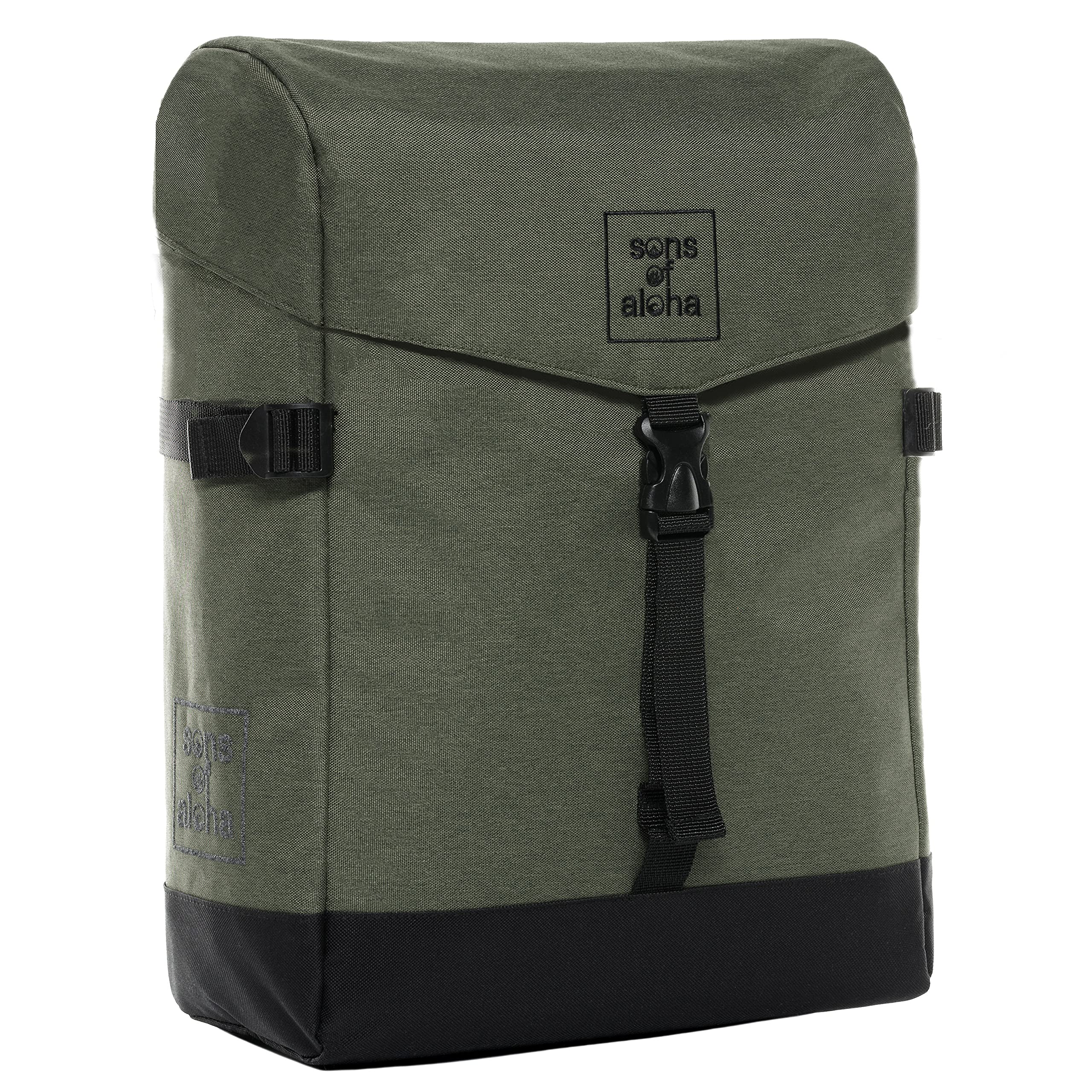 SONS OF ALOHA 2in1 Fahrradtasche & Schultertasche Kombi verbesserte Version Messenger Bag Gepäcktägertasche Umhängetasche mit klick Fix - recyceltes Meeresplastik - wasserabweisend, grün-Olive