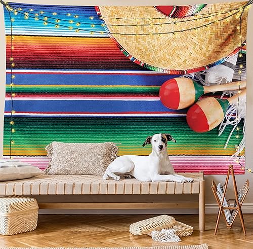 Miniatura 8 de Lunarable Tapiz mexicano, impresión temática de cultura mexicana de un sombrero de maracas y serape, alfombra de arte popular, decoración de tela