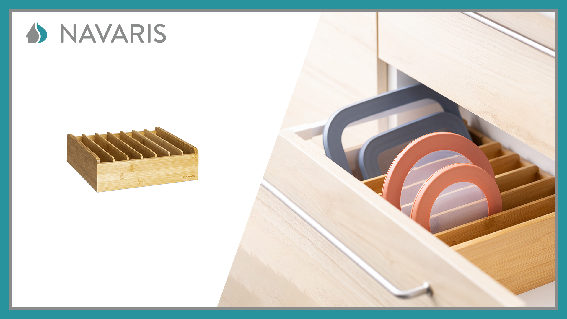 Organizzatore Coperchi In Bamb&ugrave; Espandibile - Per Cucina, Cassetto O Piano - Contenitore Coperchi Regolabile E Compatto