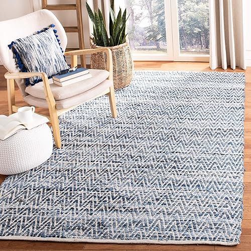 Miniatura 10 de Safavieh Colección Montauk - Alfombra de área de 5 x 8 pies, azul, hecha a mano, ideal para zonas de alto tráfico en sala de estar, dormitorio