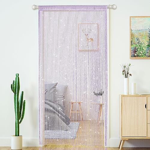 String Curtains for Doorways Glitter Beaded Curtains Door Sparkle Beads Curtain Open Closet Laundry Hanging Hippie Glisten Beads Window Girls Panel (Purple, 39"×79" in) - Purple - 1