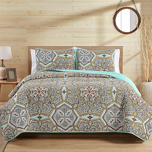 Miniatura 11 de VCNY Home Yara Medallion - Juego de edredón reversible de 5 piezas, tamaño King, aguamarina Multicolor,Aqua,https://www.amazon.com/dp/undefined