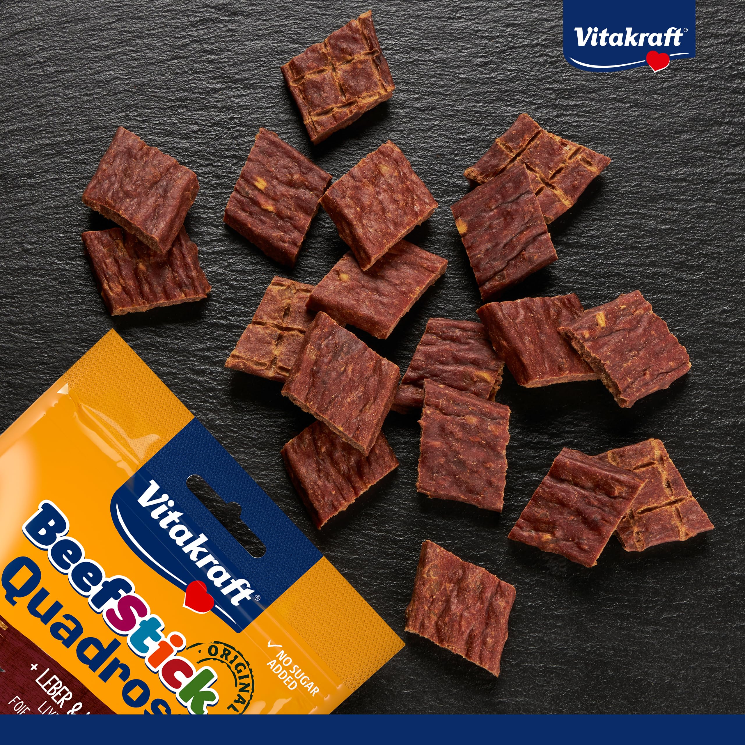 Vitakraft Beef Stick Quadros, snack cane, barrette di carne quadrate con patate e fegato, snack per l’addestramento del cane, senza zuccheri aggiunti (1x 70g)