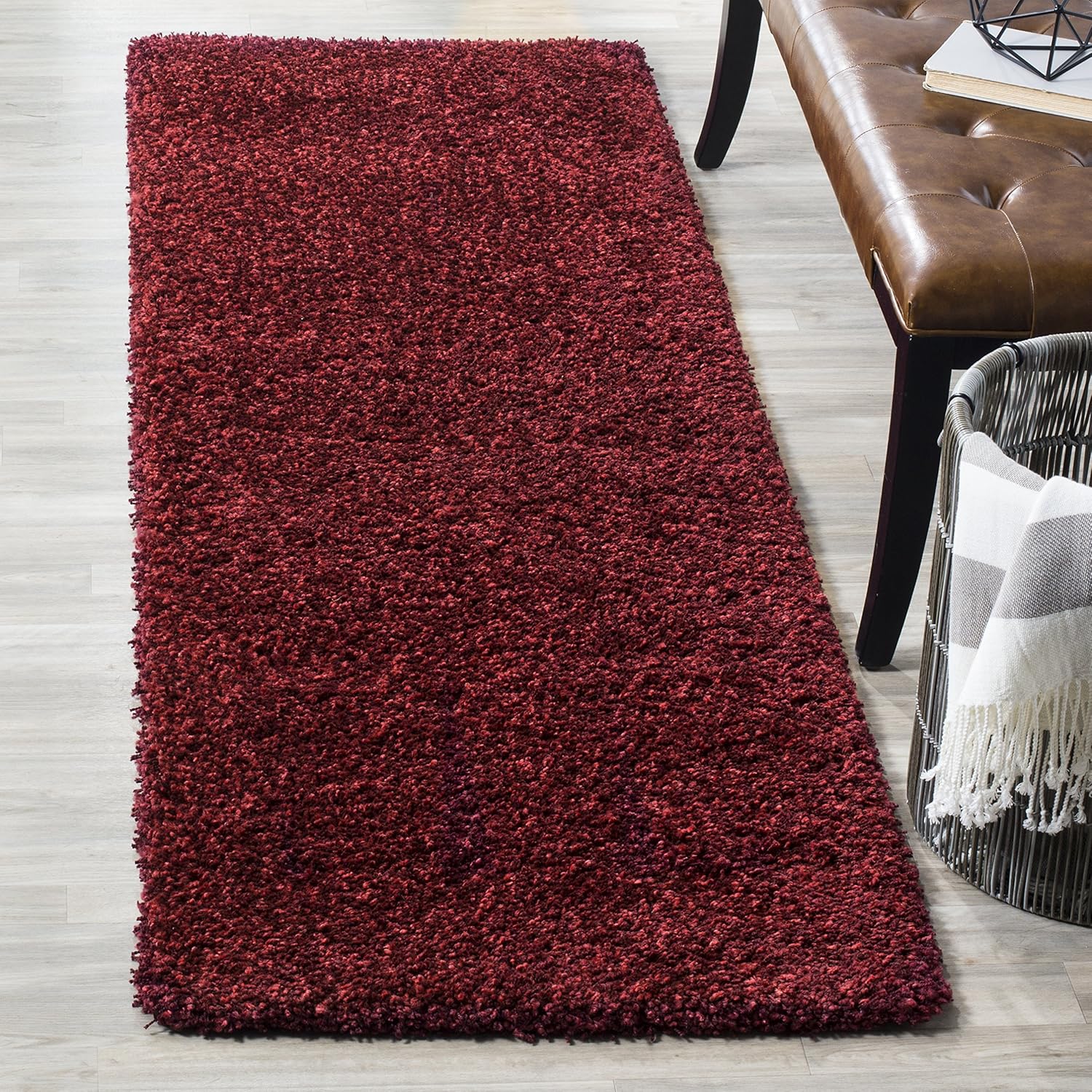 California Shag Runner Rug 2'3" x 13' Maroon