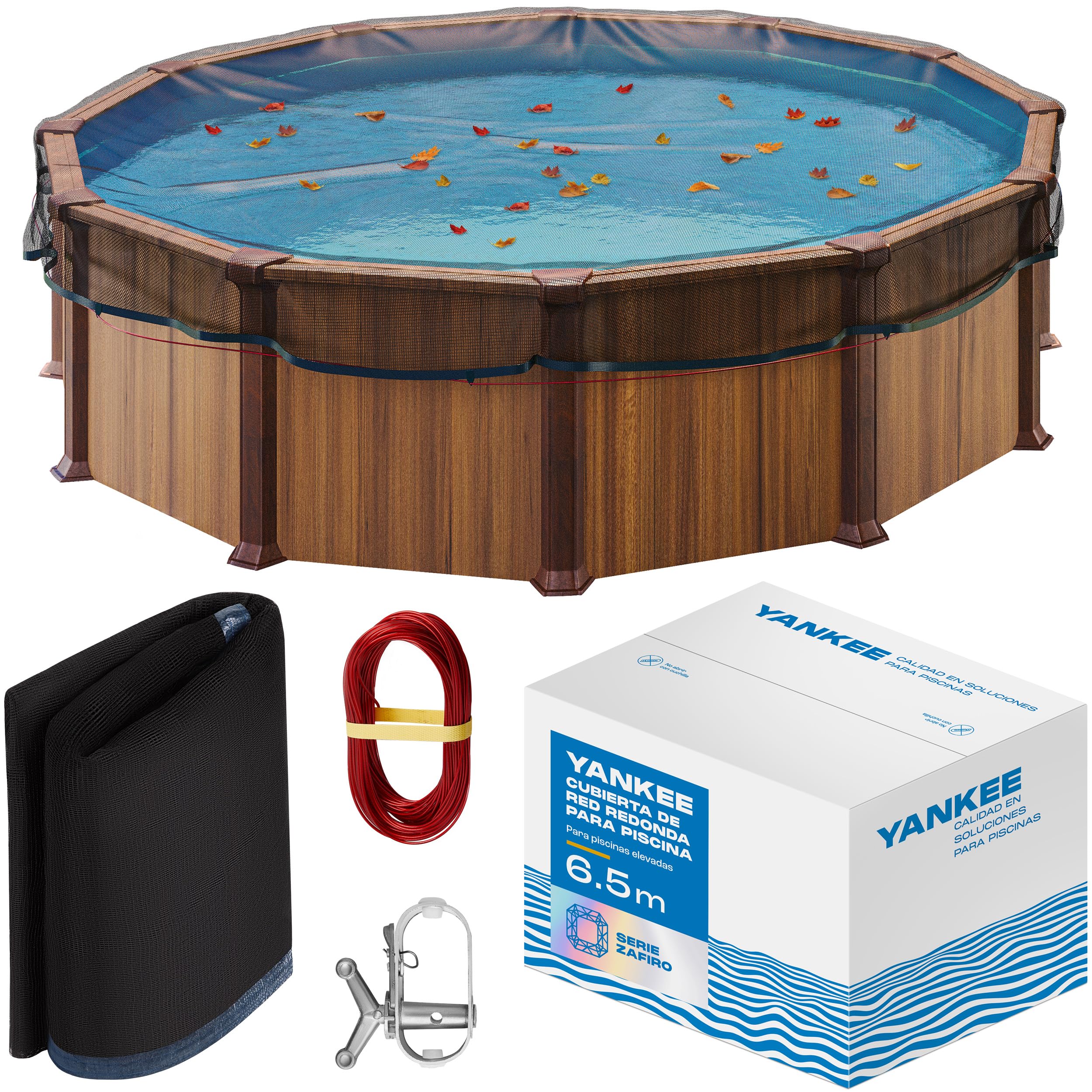 Yankee - Red de láminas para Piscina, Malla de 0,4 cm, Lona de protección para Piscina Fuera del Suelo, Evita Hojas y escombros, Malla Duradera antiobstrucción (600-650 cm (Ø720cm))