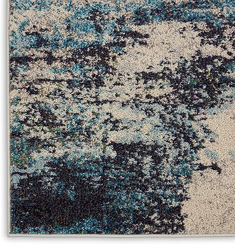 Miniatura 4 de Nourison Celestial - Alfombra moderna abstracta marfilazul verdoso, 2 pies 2 pulgadas x 7 pies 6 pulgadas, fácil de limpiar, no se desprende,