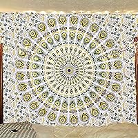 Vista 48 de Bless International - Tapiz de cama para colgar en la pared con mandala de pavo real bohemio y psicodélico (azul dorado, rosa, tamaño Queen