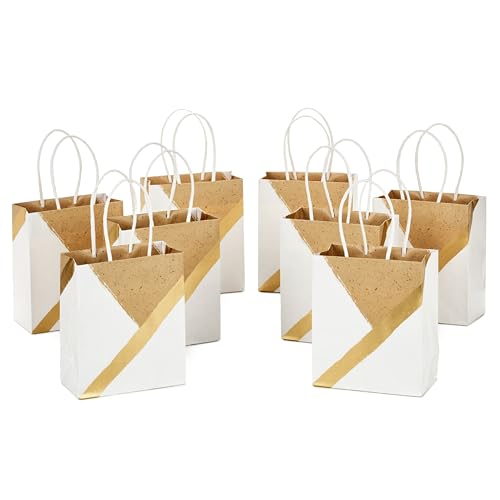 Hallmark 6" Small Paper Gift Bags, 8-Pack (White and Kraft) for Valentine's Day, Birthdays, Weddings, Graduations, Baby Showers, Bridal Showers, Care Packages and More