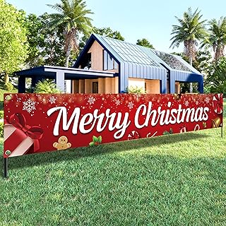 Large, Merry Christmas Yard Banner - 120x20 Inch | Outdoor Merry Christmas Banner for Christmas Decorations Outdoor | Merry Christmas Sign Outdoor, Christmas Party Decorations | Christmas Yard Decorations