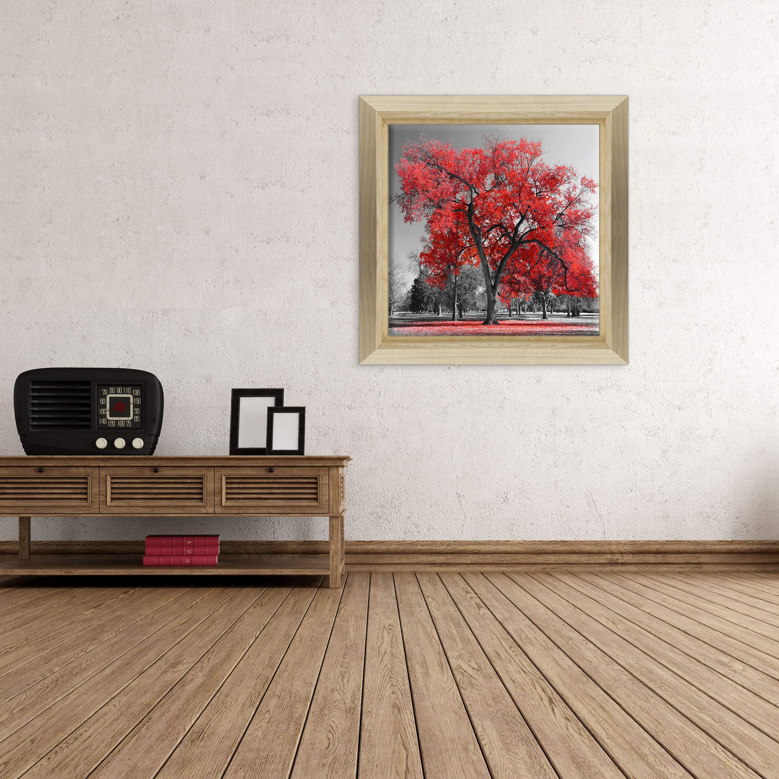 ConKrea Cuadro sobre lienzo enmarcado – con marco – Amapolas rojas – Flores Naturaleza Flowers – 70 x 70 cm – Estilo diseño madera natural – (cód. 6677)