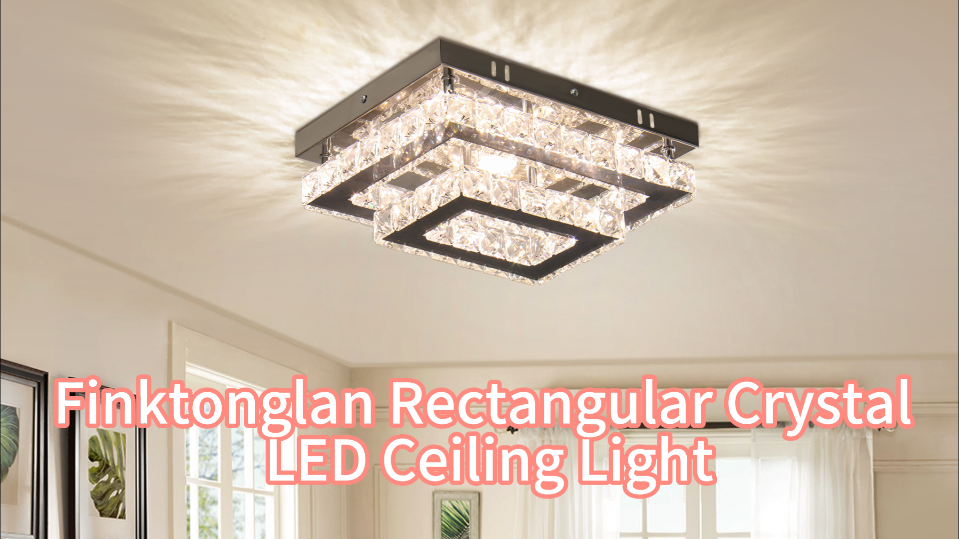 Lampadario Moderno A Soffitto Rettangolare In Cristallo - 4 Luci LED Dimmerabili, Telecomando, Per Soggiorno E Camera, 33.5x9.5 Cm